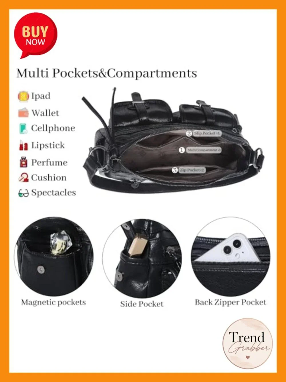 Hobo Crossbody Bag with Tassel Zipper Soft Vegan Leather Multi Pocket